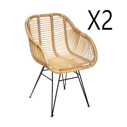 Lot De 2 Fauteuils Coloris Naturel En Rotin - Longueur 57,5 X Profondeur 59 X Hauteur 85,5 Cm