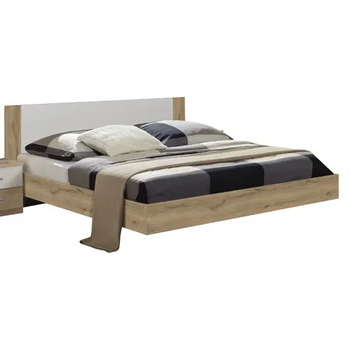 Lit Adulte Double + 2 Chevets Coloris Imitation Chêne Poutre/blanc - L. 149 X P. 210 X H. 80 Cm