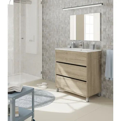 Meuble Vasque Avec Miroir Coloris Cambrian - H. 90 X L. 81.5 X P. 46.5 Cm