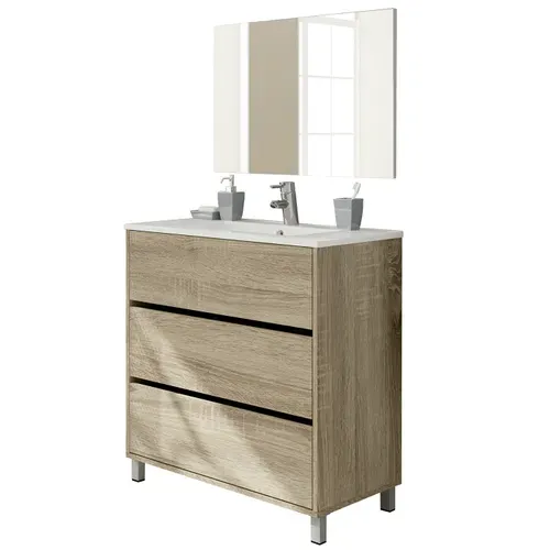 Meuble Vasque Avec Miroir Coloris Cambrian - H. 90 X L. 81.5 X P. 46.5 Cm