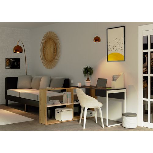 Bureau Angulaire Réversible Coloris Chêne Doré / Gris - H. 143 X L. 120 X P. 72 Cm