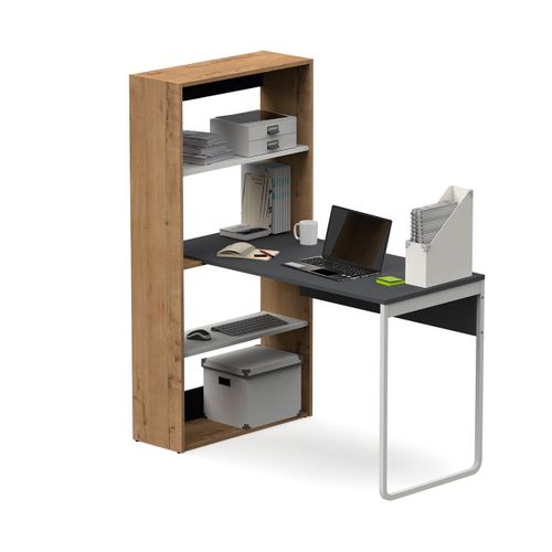 Bureau Angulaire Réversible Coloris Chêne Doré / Gris - H. 143 X L. 120 X P. 72 Cm