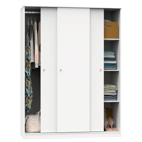 Armoire Avec 3 Portes Coulissantes Coloris Blanc - H. 200 X L. 150 X P. 55 Cm