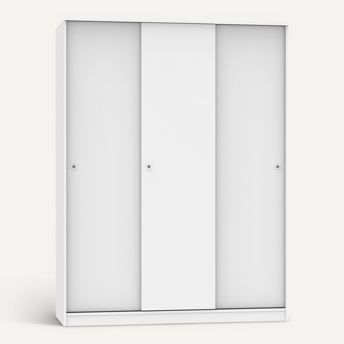 Armoire Avec 3 Portes Coulissantes Coloris Blanc - H. 200 X L. 150 X P. 55 Cm