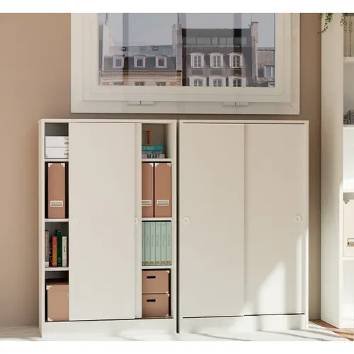 Armoire Avec 2 Portes Coulissantes Coloris Blanc - H. 120 X L. 74 X P. 33 Cm