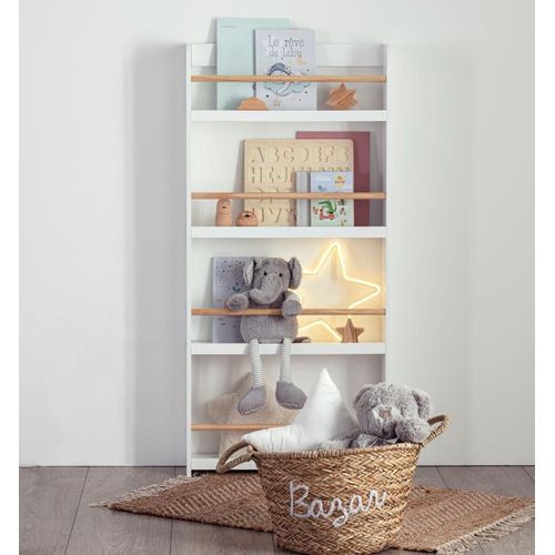 Bibliothèque Enfant 4 Étagères Coloris Blanc - L. 55 X P. 15 X H. 118 Cm