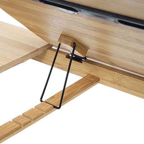 Plateau Repas Rectangle En Bambou Coloris Naturel Avec Pieds En Métal Noir.