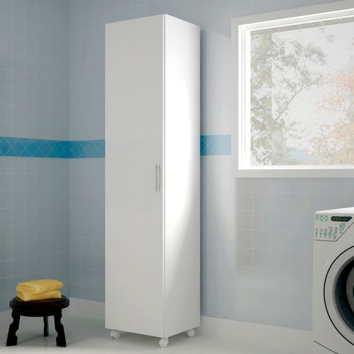 Armoire / Placard De Rangement Avec 1 Porte à Roulettes Coloris Blanc - L. 42 X P. 41 X H. 183 Cm