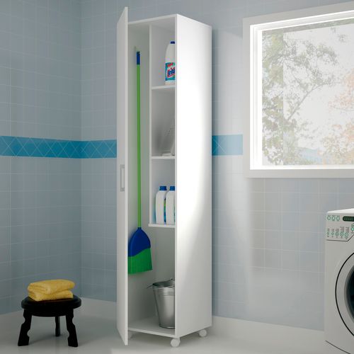 Armoire / Placard De Rangement Avec 1 Porte à Roulettes Coloris Blanc - L. 42 X P. 41 X H. 183 Cm