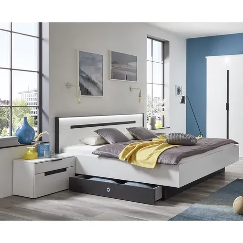 Lit Adulte Double 180x200 Cm King Size + 2 Chevets - L. 189 X H. 96 X P. 210 Cm