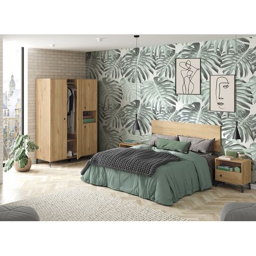 Chambre à Coucher Adulte Coloris Chêne Doré ( Armoire + 2 Chevets + Tête De Lit )