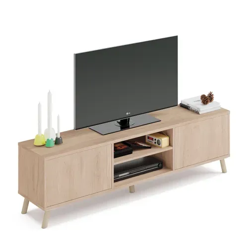 Ensemble De Salon Coloris Effet Bois ( Meuble TV + Bibliothèque + Table Basse )