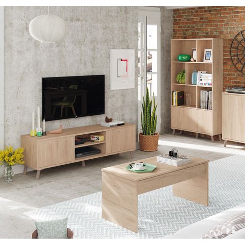 Ensemble De Salon Coloris Effet Bois ( Meuble TV + Bibliothèque + Table Basse )