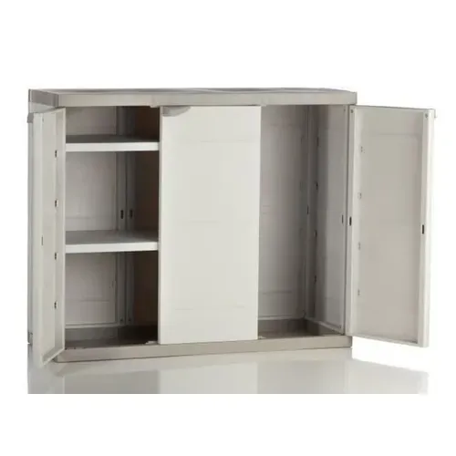 Armoire Basse 3 Portes Intérieur/extérieur Coloris Beige - L. 105 X P. 44 X H. 88 Cm