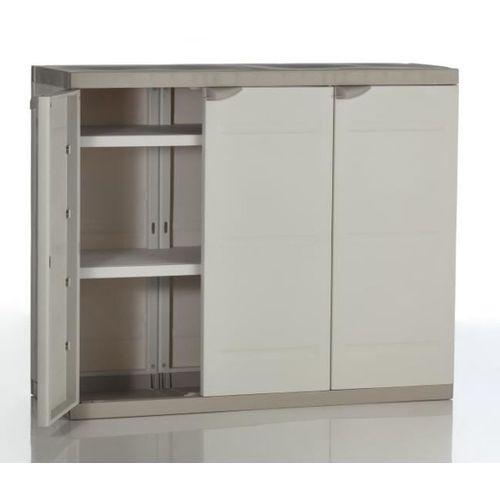 Armoire Basse 3 Portes Intérieur/extérieur Coloris Beige - L. 105 X P. 44 X H. 88 Cm