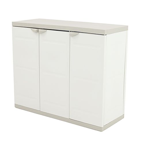 Armoire Basse 3 Portes Intérieur/extérieur Coloris Beige - L. 105 X P. 44 X H. 88 Cm