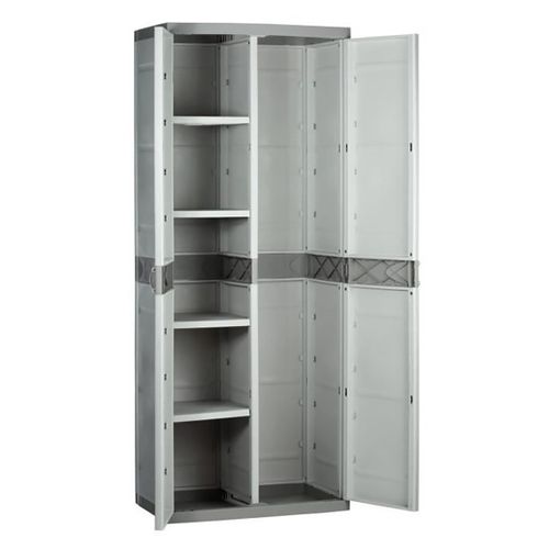 Armoire Meuble De Rangement 2 Portes, Intérieur/extérieur Coloris Beige - L. 70 X P. 44 X H. 176 Cm