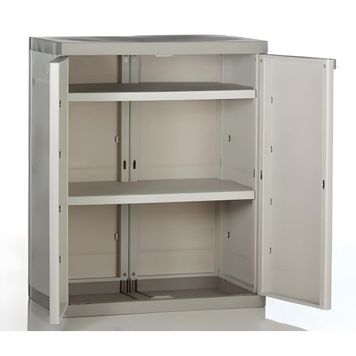Armoire Basse 2 Portes Intérieur/extérieur Coloris Beige - L. 70 X P. 44 X H. 88 Cm