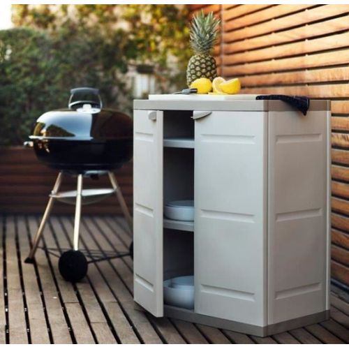 Armoire Basse 2 Portes Intérieur/extérieur Coloris Beige - L. 70 X P. 44 X H. 88 Cm