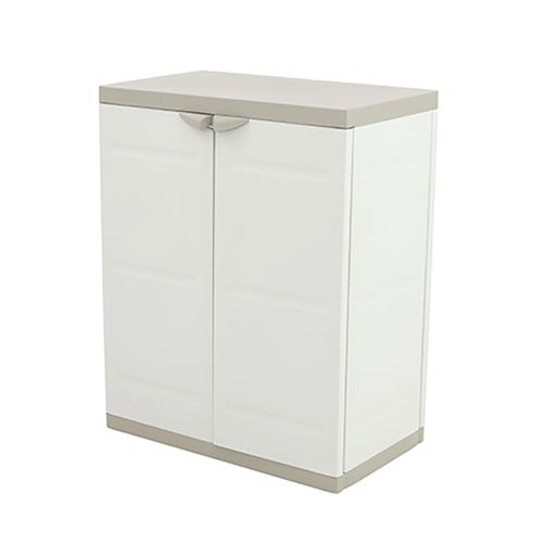 Armoire Basse 2 Portes Intérieur/extérieur Coloris Beige - L. 70 X P. 44 X H. 88 Cm