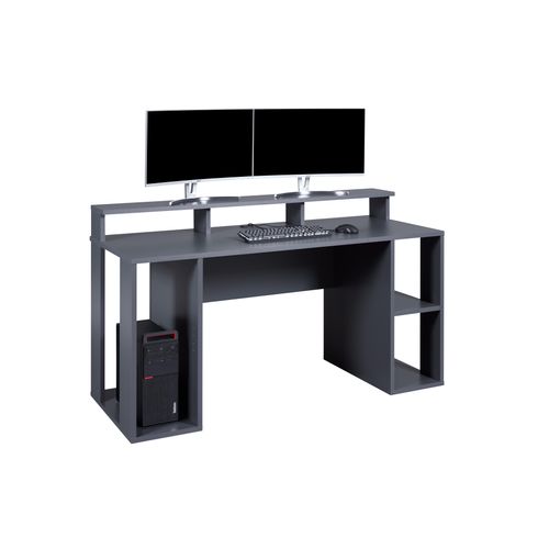 Bureau Gamer / Bureau Informatique En Bois Coloris Gris Anthracite - L. 160 X P. 91 X H. 67 Cm