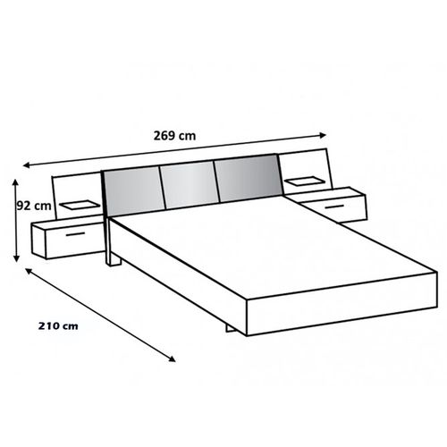Chambre à Coucher Complète Adulte (lit Queen Size + 2 Chevets + 2 Tiroirs + Armoire + Commode)