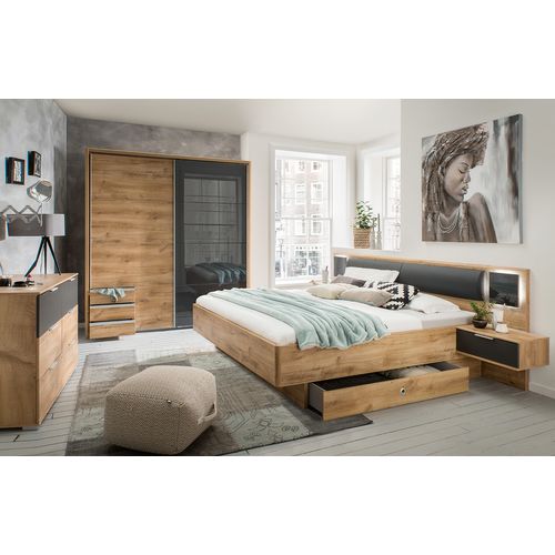 Chambre à Coucher Complète Adulte (lit Queen Size + 2 Chevets + 2 Tiroirs + Armoire + Commode)