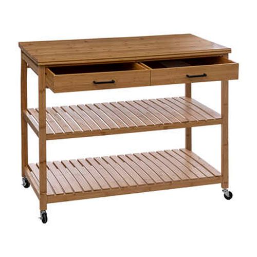 Ilot De Cuisine, Meuble De Cuisine En Bois Coloris Naturel -  L 90 X P 60 X H 108 Cm