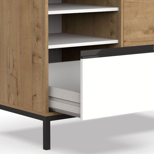 Meuble De Salle De Bain Coloris Chêne Doré / Pieds Noir - H. 81 X L. 100 X P. 51 Cm