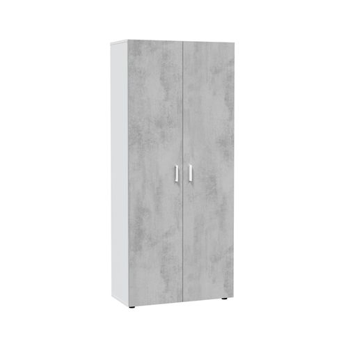 Armoire  Meuble De Rangement coloris blanc mat et gris ciment - H. 182 X L. 80 Cm X P. 37 Cm