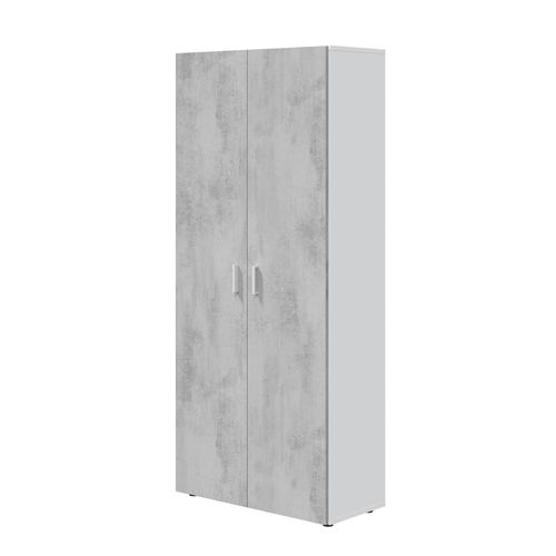 Armoire  Meuble De Rangement coloris blanc mat et gris ciment - H. 182 X L. 80 Cm X P. 37 Cm