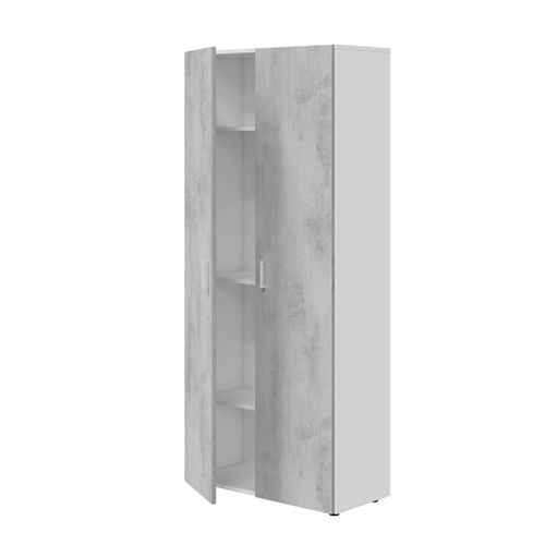 Armoire  Meuble De Rangement coloris blanc mat et gris ciment - H. 182 X L. 80 Cm X P. 37 Cm