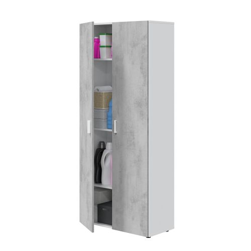 Armoire  Meuble De Rangement coloris blanc mat et gris ciment - H. 182 X L. 80 Cm X P. 37 Cm