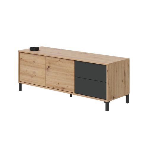 Meuble TV En Mélamine Coloris Chêne Gris Anthracite - Hauteur 47 X Longueur 130 X Profondeur 41 Cm