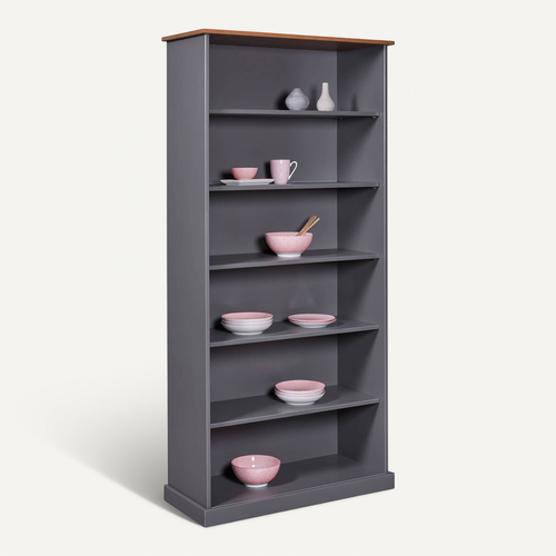 Bibliothèque Avec 6 Étagères En Pin Massif Coloris Gris/marron - H. 190 X L. 90 X P. 38 Cm