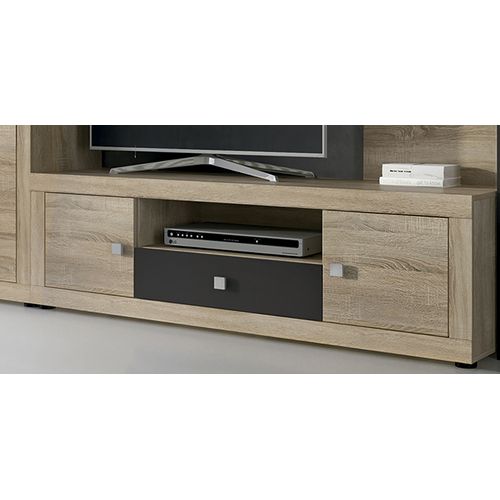 Ensemble De Salon Meuble TV +1 Étagère Murale + Armoire Avec Éclairage LED + Bibliothèque