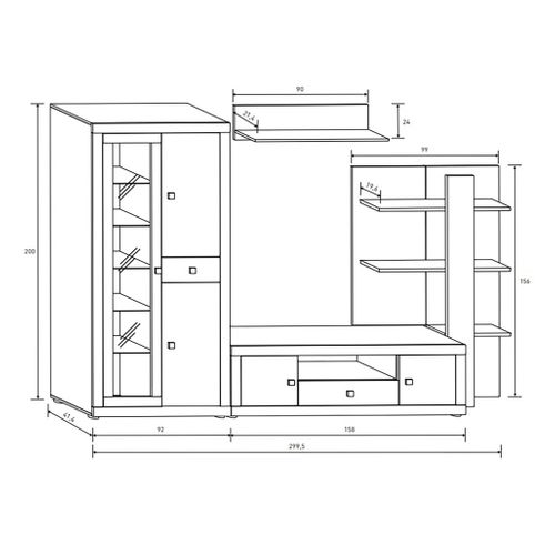 Ensemble De Salon Meuble TV +1 Étagère Murale + Armoire Avec Éclairage LED + Bibliothèque