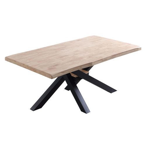 Table à Manger Rectangulaire En Bois De Chêne Avec Pieds En Métal Noir - L. 180 X P. 100 X H. 76 Cm