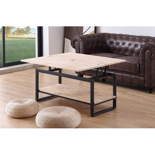 Table Basse Avec Plateau Relevable Et Extensible En Bois De Chêne Avec Pieds En Métal Noir