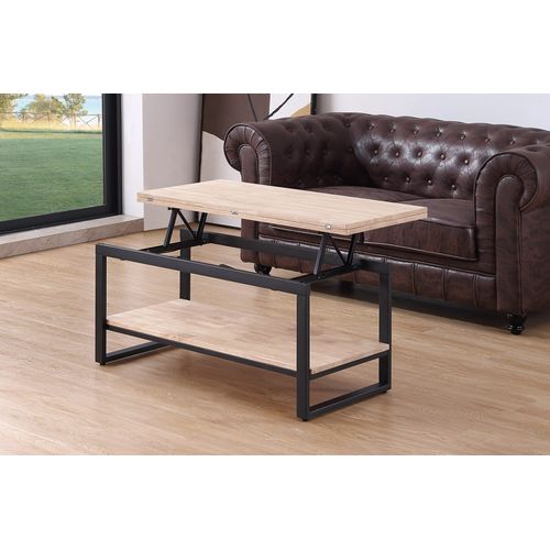 Table Basse Avec Plateau Relevable Et Extensible En Bois De Chêne Avec Pieds En Métal Noir