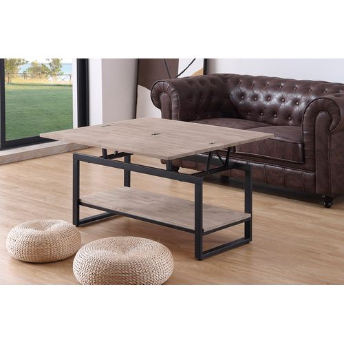Table Basse Avec Plateau Relevable Et Extensible En Bois De Chêne Miel Avec Pieds En Métal