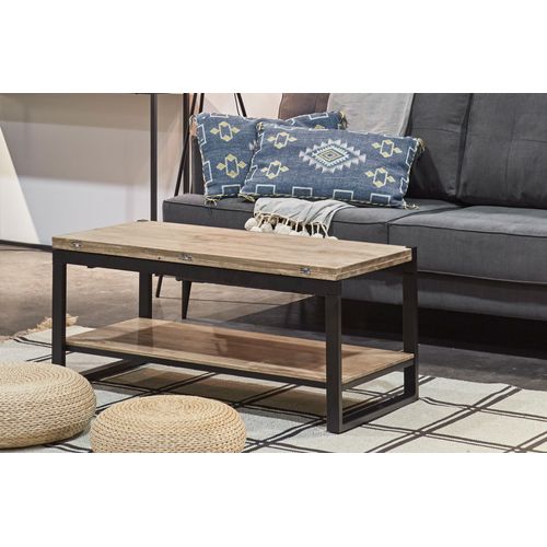 Table Basse Avec Plateau Relevable Et Extensible En Bois De Chêne Miel Avec Pieds En Métal