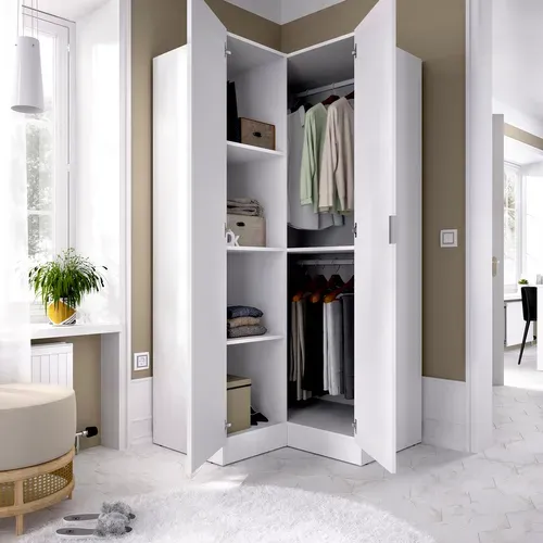 Armoire Dressing D'angle En Panneaux De Particules Mélaminés Coloris Blanc