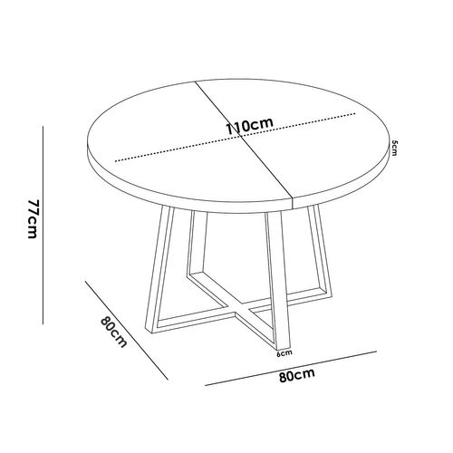 Table à Manger Ronde Extensible En Panneaux De Particules Avec Pieds En Métal Graphite