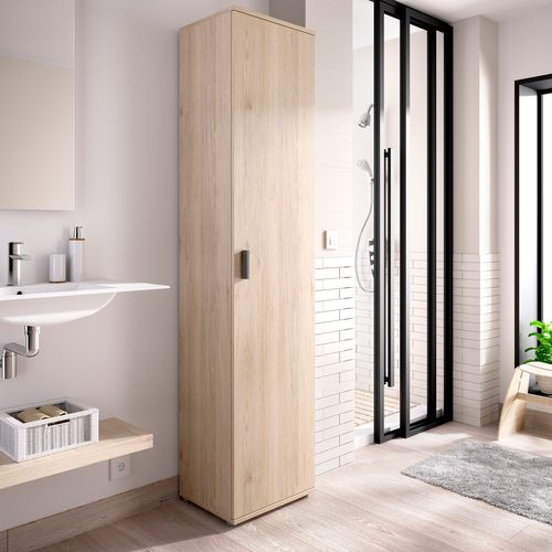 Armoire En Panneaux De Particules Mélaminés Coloris Chêne Naturel - L. 38.8 X P. 35.3 X H. 190.2 Cm