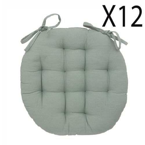 Lot De 12 Coussins De Chaise Rond, Coussins D'assise En Coton Coloris Vert Céladon