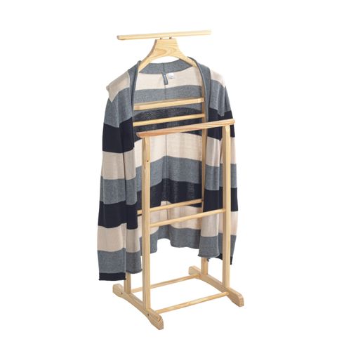 Valet De Nuit Double, Valet De Chambre En Bois Massif Hévéa Coloris Naturel