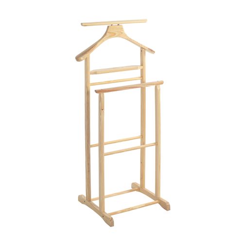 Valet De Nuit Double, Valet De Chambre En Bois Massif Hévéa Coloris Naturel