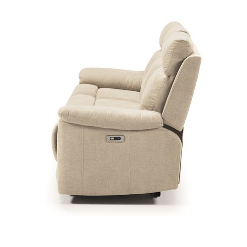 Canapé De 3 Places (2 Relax Électriques) En Tissu Couleur Ivoire - L. 192 X P. 87 X H. 99 Cm