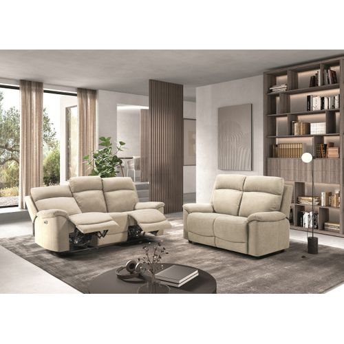 Canapé De 3 Places (2 Relax Électriques) En Tissu Couleur Ivoire - L. 192 X P. 87 X H. 99 Cm